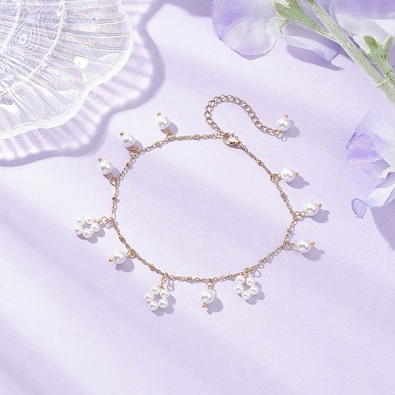 Ракушка жемчуг круглая бисерная кисточка цветок анклеты, с 304 кабельными цепочками из нержавеющей стали, золотые