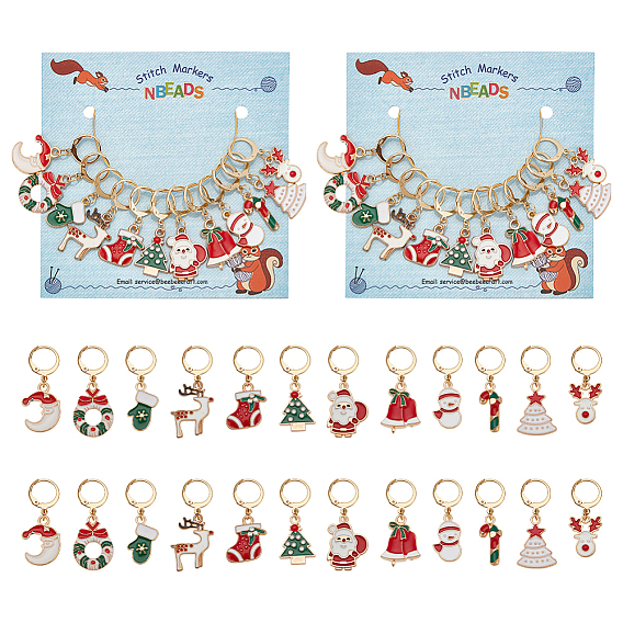 Кулон из сплава эмали с рождественской тематикой замковые маркеры петель, 304 маркеры петель с застежками из нержавеющей стали, снежинка/олень/дед мороз