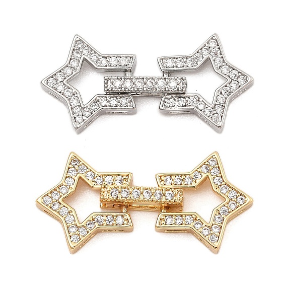 Латунное микропейв, прозрачный кубический цирконий, складные застежки, без кадмия, без никеля и без свинца, звезда