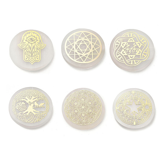 Плоские круглые подставки для ломтиков из натурального селенита, Камень Рейки для баланса чакр, кристалл исцеления