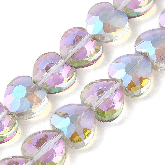 Стеклянные бусины с гальваническим покрытием , половина рианбоу покрытый пластиной, граненые, сердце