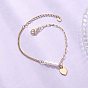 Латунные сердца шарм браслеты, Браслеты из натуральных пресноводных жемчуга и латунных цепочек-скрепок и панцирных цепочек для женщин