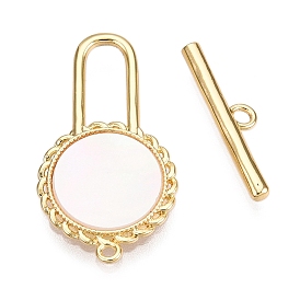 Brass Toggle Clasps, with Shell, Flat Round