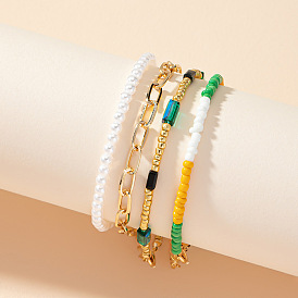  Simple and fashionable colorful beaded bracelet pearl geometric metal bracelet