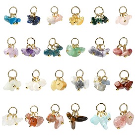 48 piezas 24 colgantes de piedras preciosas mixtas naturales y sintéticas de colores, amuletos de chips, con 304 fornituras de acero inoxidable, mezclado teñido y sin teñir