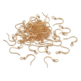 Brass Earring Hooks, with Horizontal Loop and Beads, Long-Lasting Plated