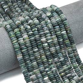 Нити бусин из натурального матового мохового агата, рондель