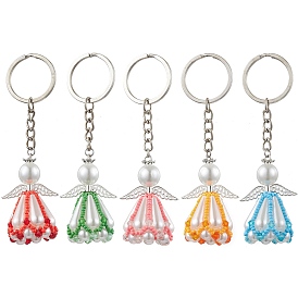 Glass Seed Bead with Acrylic Angel Keychain, with Iron Findings