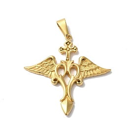 PVD Vacuum Plating 304 Stainless Steel Pendants, Angel with Cross Charm