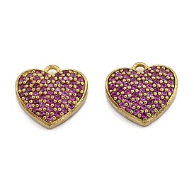 Brass Micro Pave Medium Violet Red Cubic Zirconia Charms, Heart