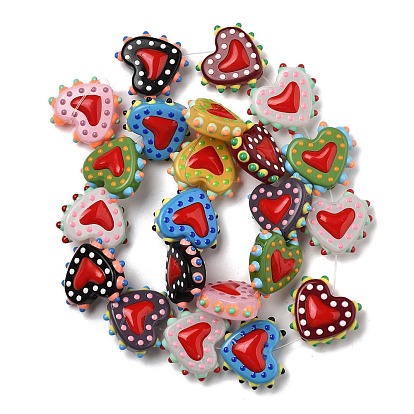 Запекаемые стеклянные бусины с рисунком в виде сердца, с эмалью