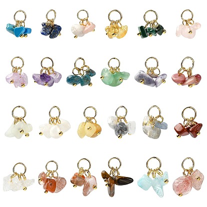 48 piezas 24 colgantes de piedras preciosas mixtas naturales y sintéticas de colores, amuletos de chips, con 304 fornituras de acero inoxidable, mezclado teñido y sin teñir