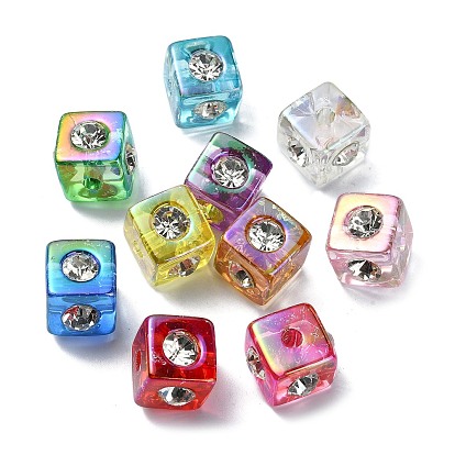 Imitation Jelly Acrylic Beads, with Rhinestone, Cube