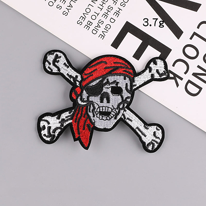 Skull Pirate Computerized Embroidery Style Cloth Iron on/Sew on Patches, Appliques, Badges, for Clothes, Dress, Hat, Jeans, DIY Decorations, for Halloween