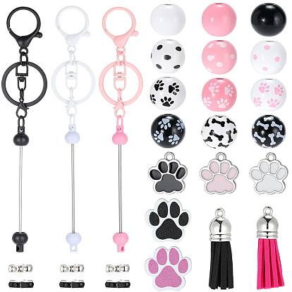DIY Pet Themed Keychain Making Kit, Including Faux Suede Tassel Pendants, Alloy Enamel Pendants & Bar Beadable Keychain Clasps, Wood & Alloy Rhinestone Spacer Beads