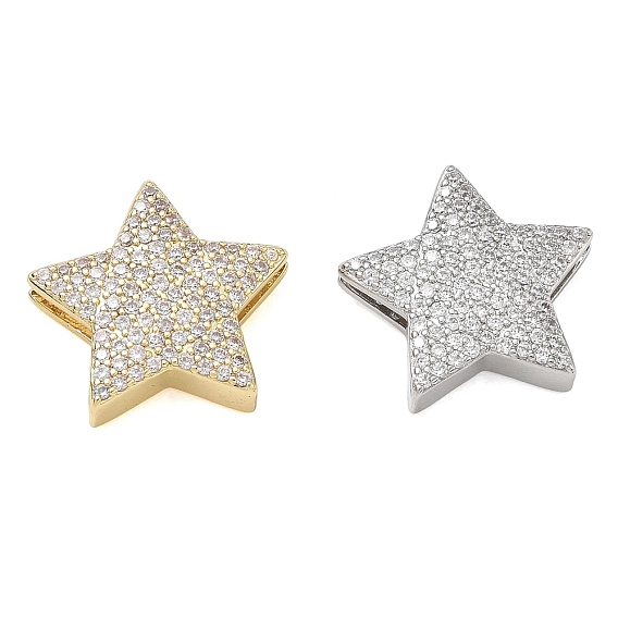Rack Plating Brass Micro Pave Cubic Zirconia Slide Charms, Star, Long-Lasting Plated, Cadmium Free & Lead Free