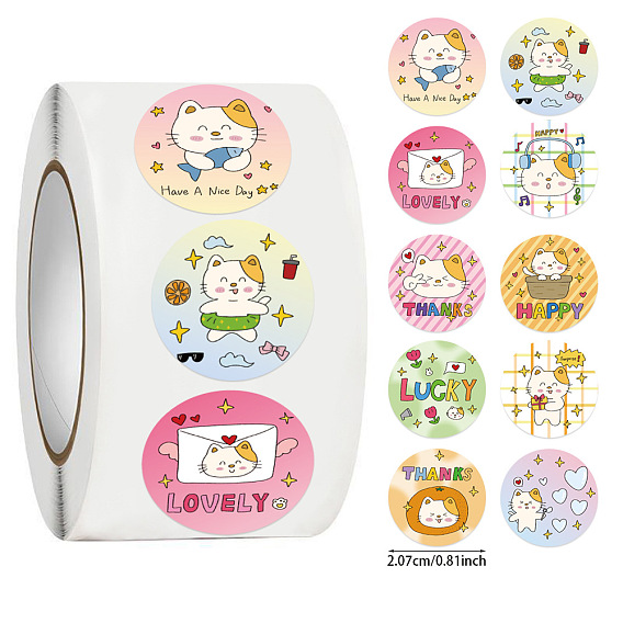 500шт. рулон наклеек с кошачьей тематикой, самоклеящиеся бумажные наклейки, для партии, декоративные подарки