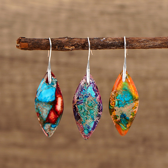 Богемный стиль 304 серьги-подвески из нержавеющей стали с императорским камнем, лошадиный глаз , платина