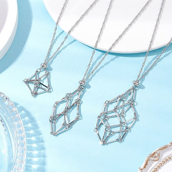 3 шт. 3 стили 304 нержавеющая сталь кубовидная звеньевая цепь макраме мешочек пустой держатель камня изготовление ожерелья