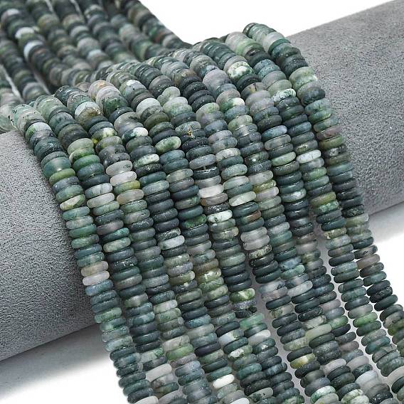 Нити бусин из натурального матового мохового агата, рондель