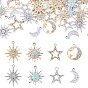 40Pcs 8 Styles Alloy Rhinestones Pendants, Moon & Star & Sun Charms