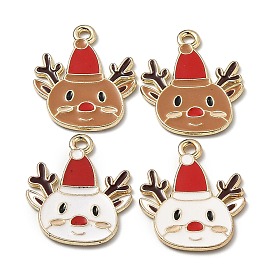 Alloy Enamel Pendants, for Christmas, Elk Christmas Reindeer/Stag, Golden