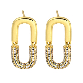 Rack Plating Rectangle Brass Micro Pave Clear Cubic Zirconia Stud Earrings, Cadmium Free & Lead Free, Long-Lasting Plated