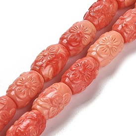 Synthetic Shell Beads Strands, Dyed, Column with Carved Flower