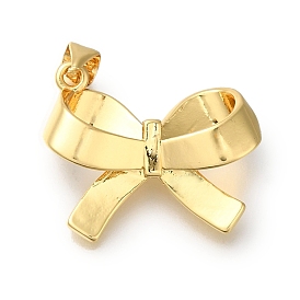 Rack Plating Brass Pendants, Long-Lasting Plated, Cadmium Free & Lead Free, Bowknot Charms