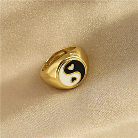 Colorful Oil Drop Love Eight Diagrams Tai Chi Ring for Women - Adjustable, 18K Gold Plated.
