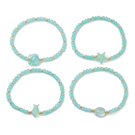 Ocean Theme Faceted Glass Beaded Stretch Bracelets, Fish & Turtle & Crab & Starfish