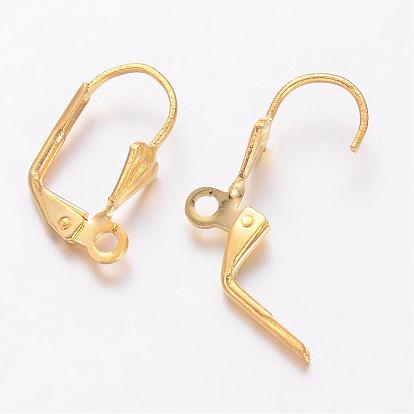 Brass Leverback Earring Findings, with Loop, 16x9x5mm, Hole: 2mm