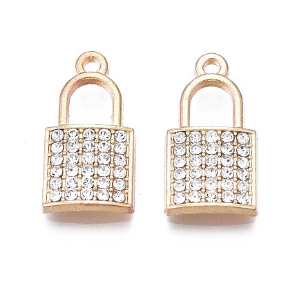 Alloy Pendants, with Crystal Rhinestone, Cadmium Free & Nickel Free & Lead Free, Pad Lock Charms