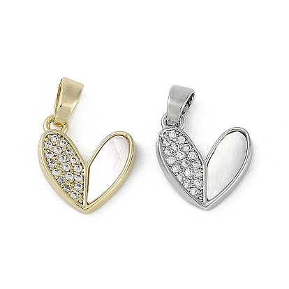 Подвески в форме сердца из латуни и натуральной ракушки, подвески в форме сердца из прозрачного кубического циркония