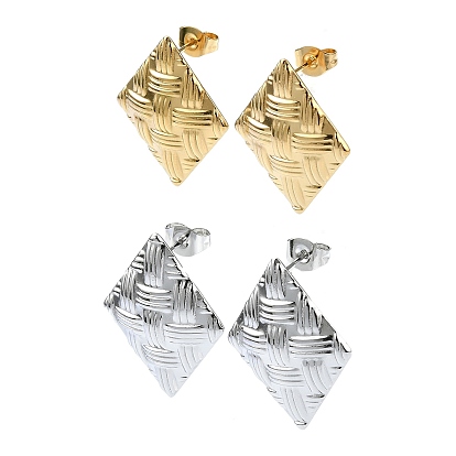 304 Stainless Steel Stud Earrings, Textured Rhombus