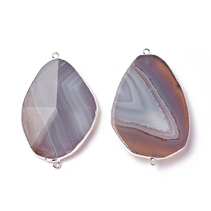 Natural Grey Agate Links Connectors, with Metal Findings, Faceted, Nuggets