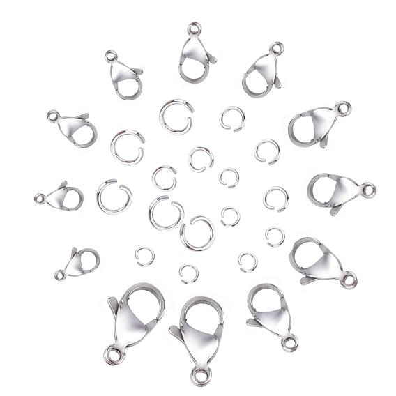 304 Stainless Steel Lobster Claw Clasps & Open Jump Rings