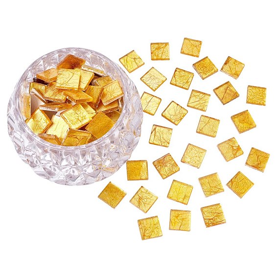 ARRICRAFT Glass Cabochons, Gold Foil Mosaic Tile, for Home Decoration or DIY Crafts, Square