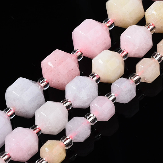 Natural White Jade Beads Strands, Imitation Morganite, with Seed Beads, Faceted, Polygon