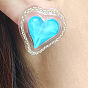 Geometric Heart Resin Earrings with Delicate Chain for Women