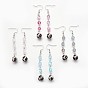 Synthetic Moonstone Beads and Natural Agate Beads Dangle Earrings, with Metal Findings, Round, Platinum