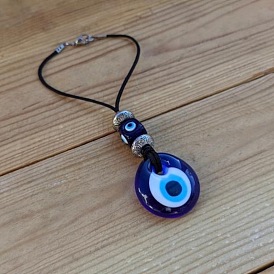 Glass Evil Eye Car Hanging Ornament, with Alloy Beads and Wax Cord for Car Rear View Mirror Decorations