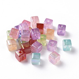Abalorios de acrílico transparentes, color de ab chapado, cubo