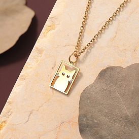 304 Прямоугольное ожерелье из нержавеющей стали, вырезанное лазером, с подвеской в форме кошки.