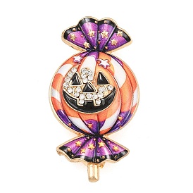 Halloween Candy Jack O Lantern Alloy & Enamel Brooches, Costume Badge Pin, with Rhinestone