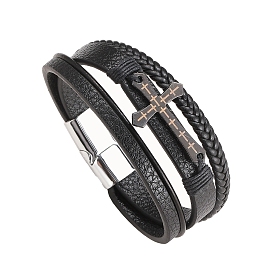 PU Leather Multi-strand Bracelets, Cross Charm Bracelets