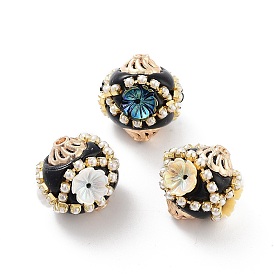 Handmade Indonesia Beads, with Alloy, Resin and ABS Plastic, Bicone with Flower, Golden