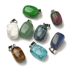 Gemstone Pendants, with Stainless Steel Color Plated 201 Stainless Steel Snap on Bails, Rectangle