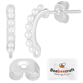 10 pièces de boucles d'oreilles en laiton, avec boucle et imitation perle, avec écrous à oreille à friction en laiton