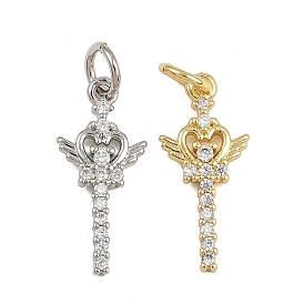 Латунные микропаве прозрачные подвески с фианитом, сердечко волшебная палочка талисман, с целью перехода в кольце, стойки покрытие, долговечный, без свинца и без кадмия
